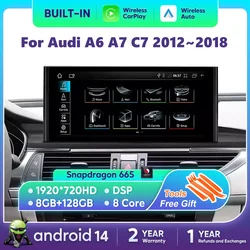 For Audi A6 A7 C7 2012~2018 Android 14 Auto Radio Wireless Carplay Player GPS Car Multimedia Stereo WIFI Head Unit Navigation