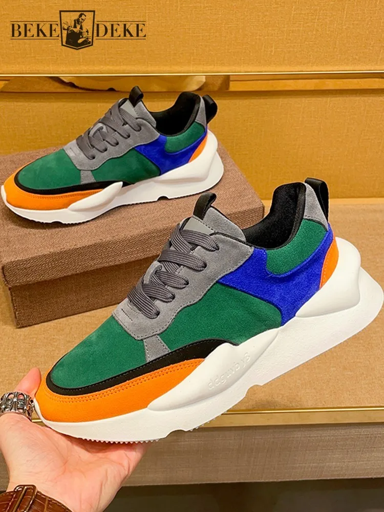 

New Mens Lace Up Suede Leather Comfortable Sneakers Mixed Colors Walking Shoes Non Slip Mens Fashion Designer Cowskin Casual