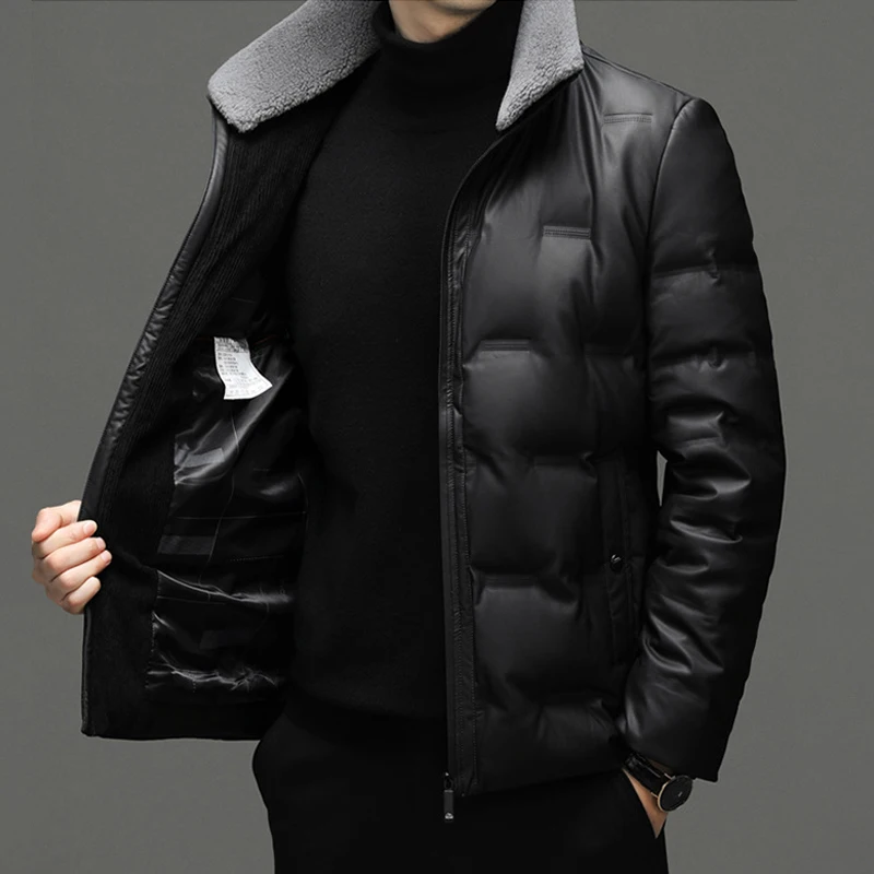 Down Jacket Men Winter Warm Waterproof Men's Genuine Leather Jacket Puffer Man Plus Size Sheepskin Jacket Men Leather Coat New