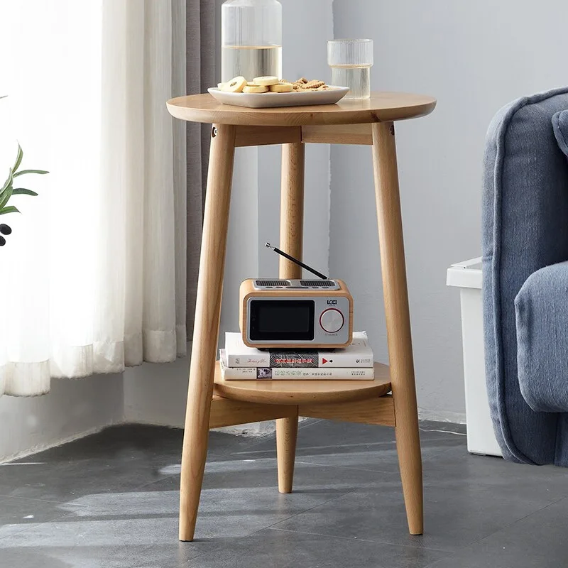 Sofa side small round table living room double small table solid wood small coffee table