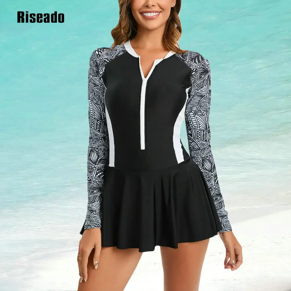 

Women's Long Sleeve One Piece Skirt Swimsuit Swimdress Bathing Suit Tummy Control Swimwear