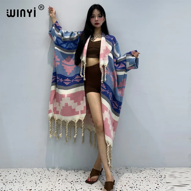 WINYI new winter clothes for women fashion print tassels Luxury Long Fur Coat Loose OverCoat Thick Warm long coat fashion jacket