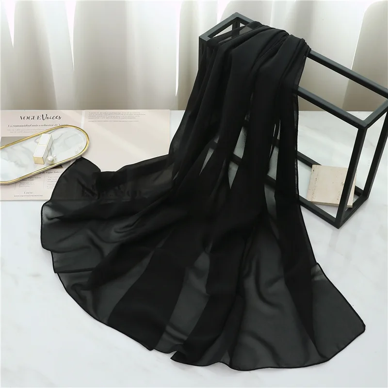 Summer Long Silk Scarf For Women Large Shawl Wrap Headband Solid Design Hijab Beach Stoles Female Foulard Echarpe Bandana image 4