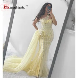 Elegant Mermaid One Shoulder Evening Dresses with Side Slit 2024 Crystal Formal Prom Wedding Party Gowns for Women Customized