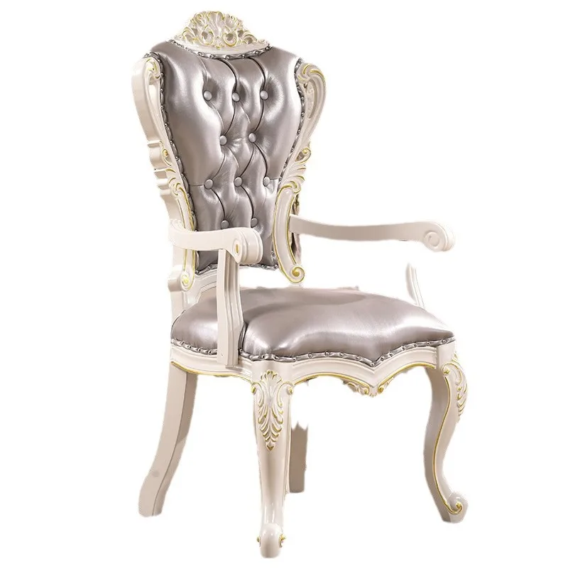 

European luxury white gold-painted armchair real cowhide dining chair high-end villa dining chair factory direct sales
