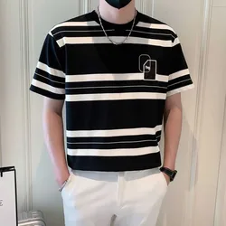 Fashion O-Neck Spliced Printed Short Sleeve Striped T-Shirts Men's Clothing 2024 Summer New Loose Korean Tops Casual Tee Shirt