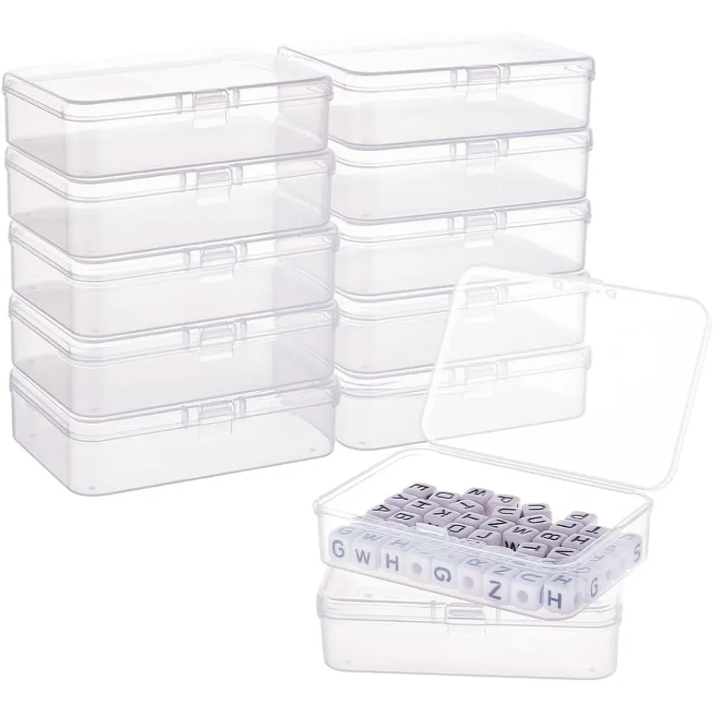 12 Pack Rectangle Clear Plastic Bead Storage Containers Box Case with Lid for Earplugs Tiny Bead Dices and Other Craft