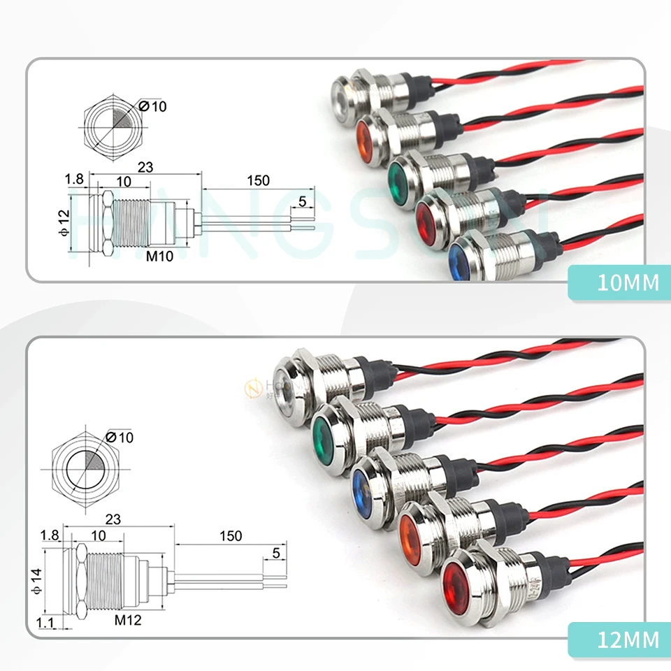 ไฟแสดงสถานะโลหะ6มม. ไฟ LED กันน้ำพร้อมสาย12V 24V 110V หลอดไฟนำร่องสำหรับอุปกรณ์ไฟรถยนต์เรือ