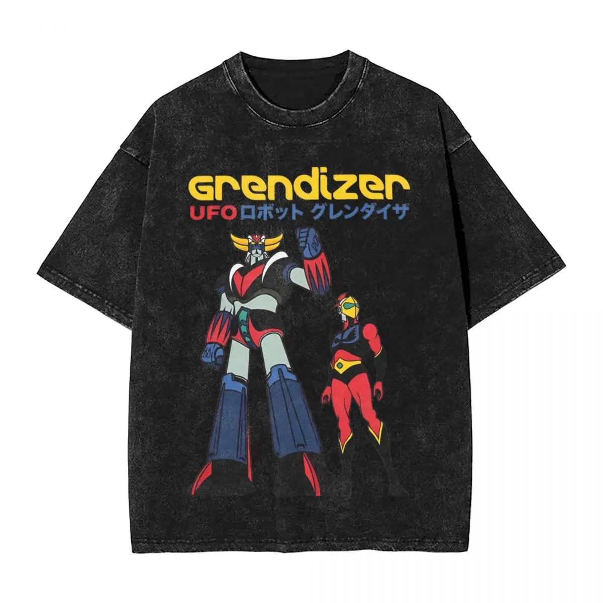 Washed T Shirts Grendizer UFO Robot Vintage T-Shirts Oversize Mazinger Z Anime Goldorak Streetwear 100% Cotton Tees Men Women