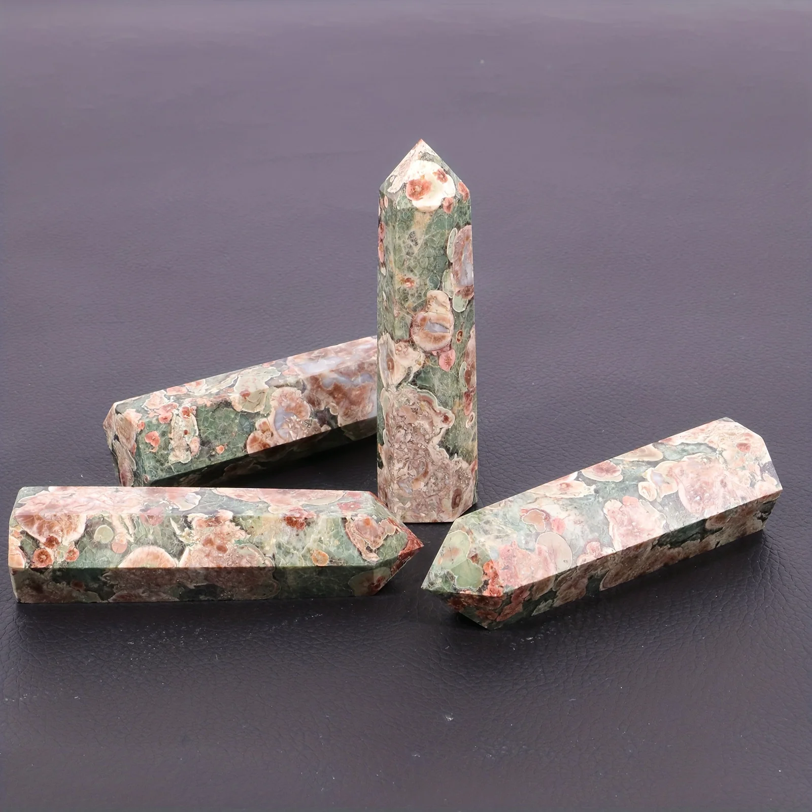 Natural Crystal Pillar Green Cherry Blossom Agate Pillar Crystal Single Pointed Hexagonal Ornament Suitable For Mother's Day - view 5