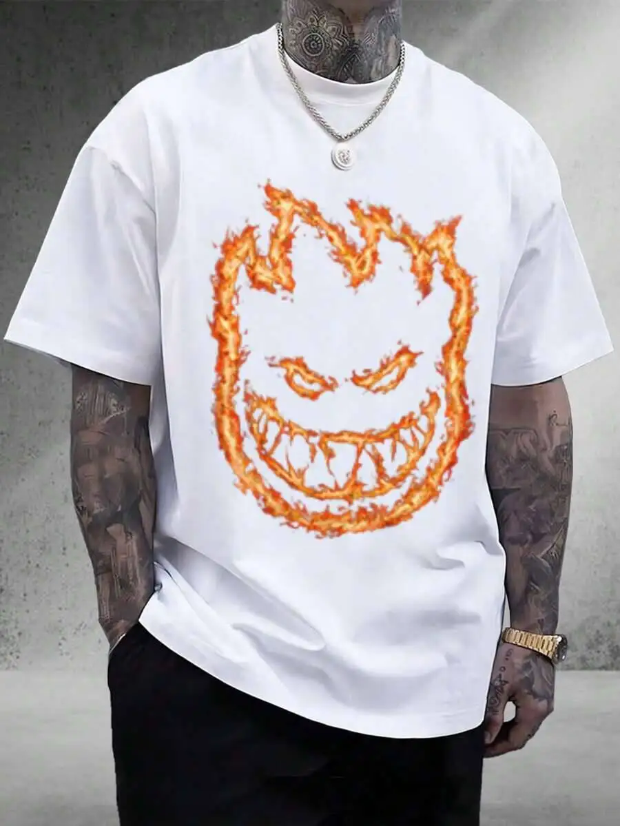 Men's Graphic Spitfire Logo Flame Skateboard Design| 100% Pure Cotton Fabric| Basic Y2K Style| Soft Breathable Round Fun 100% Cotton Trendy Y2K Short-Sleeve Tee-Soft, Quick-Drying,  Wrinkle Resistant Light Cotton Graphic Tshirt Soft Stretchy Casual