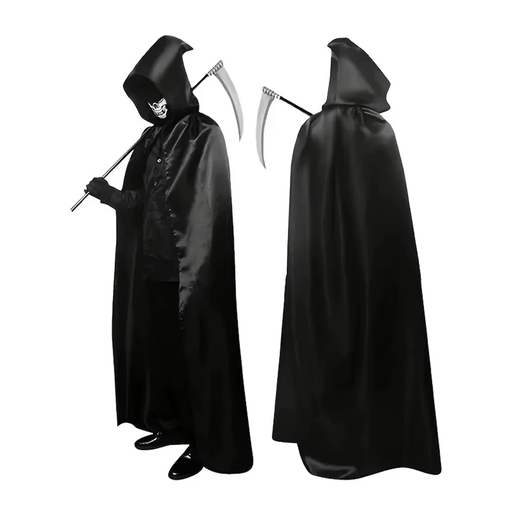 2026 Terror Stitch Halloween Party Cosplay Children Adult Death Black Cloak, Halloween Death Skull Skeleton Ball Costume Prop