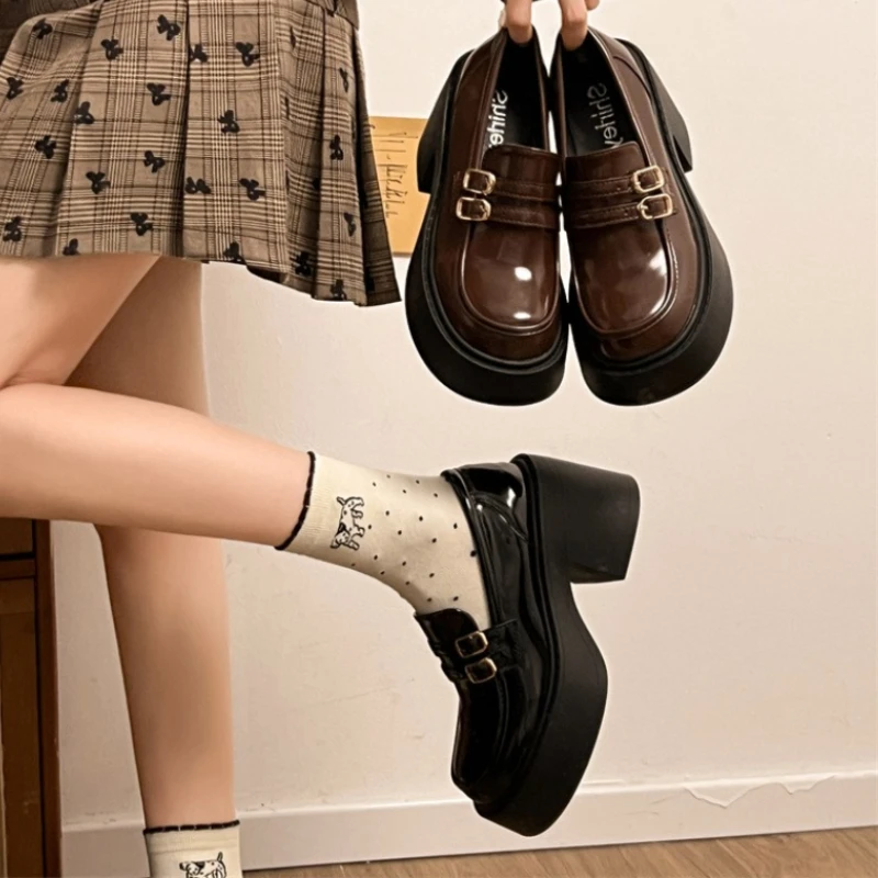 

2026 New Spring Platform Thick Bottom Women Mary Jane Shoes Concise Shallow Slip On Shoes Elegant Dress Leather Shoes