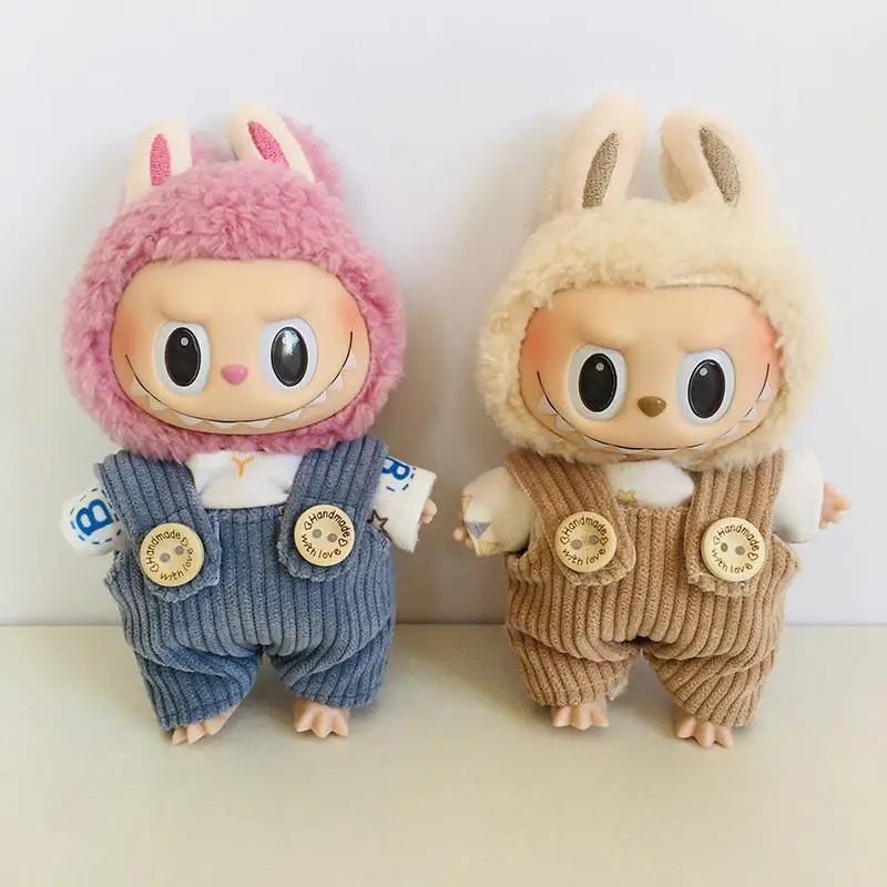 17cm Cute Mini Plush Doll'S Clothes Outfit Accessories For Korea Kpop Exo Labubu Idol Dolls T-shirt button Overalls Clothing