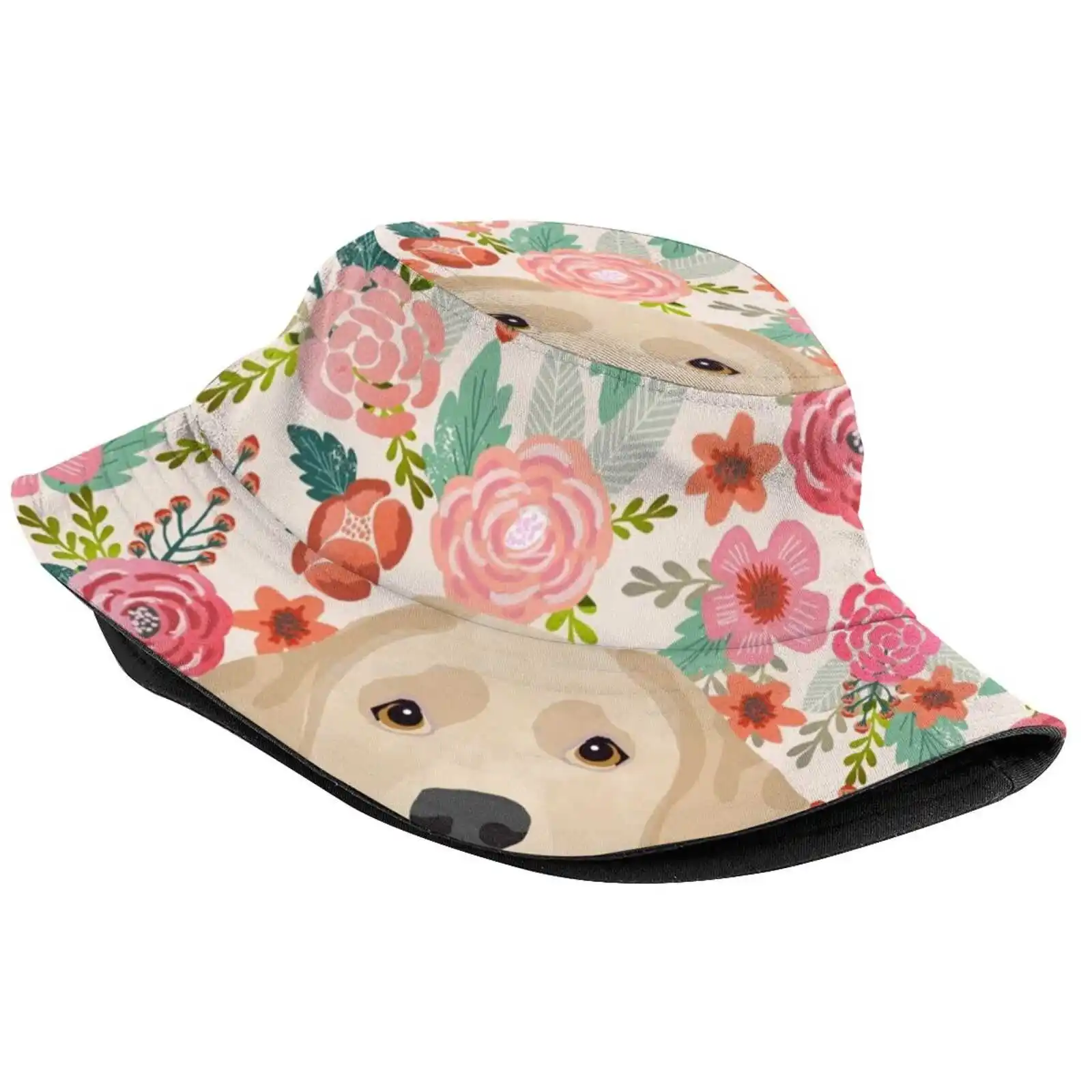 Labrador Retriever Yellow Lab Floral Pattern Cute Florals Dog Breed Pure Breed Dog Lover Gifts Sun Cap Fisherman Hat Bucket