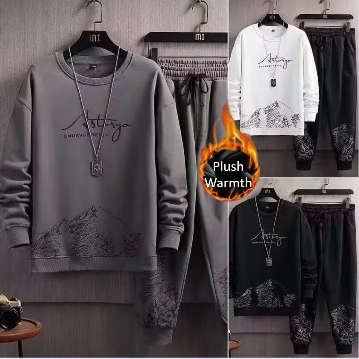 

Fanceey Fall Winter Teen Sweatshirt Set Loose Streetwear Men's Sweatshirt Suit Casual Sporty Round Neck Tracksuit Youth Outfit