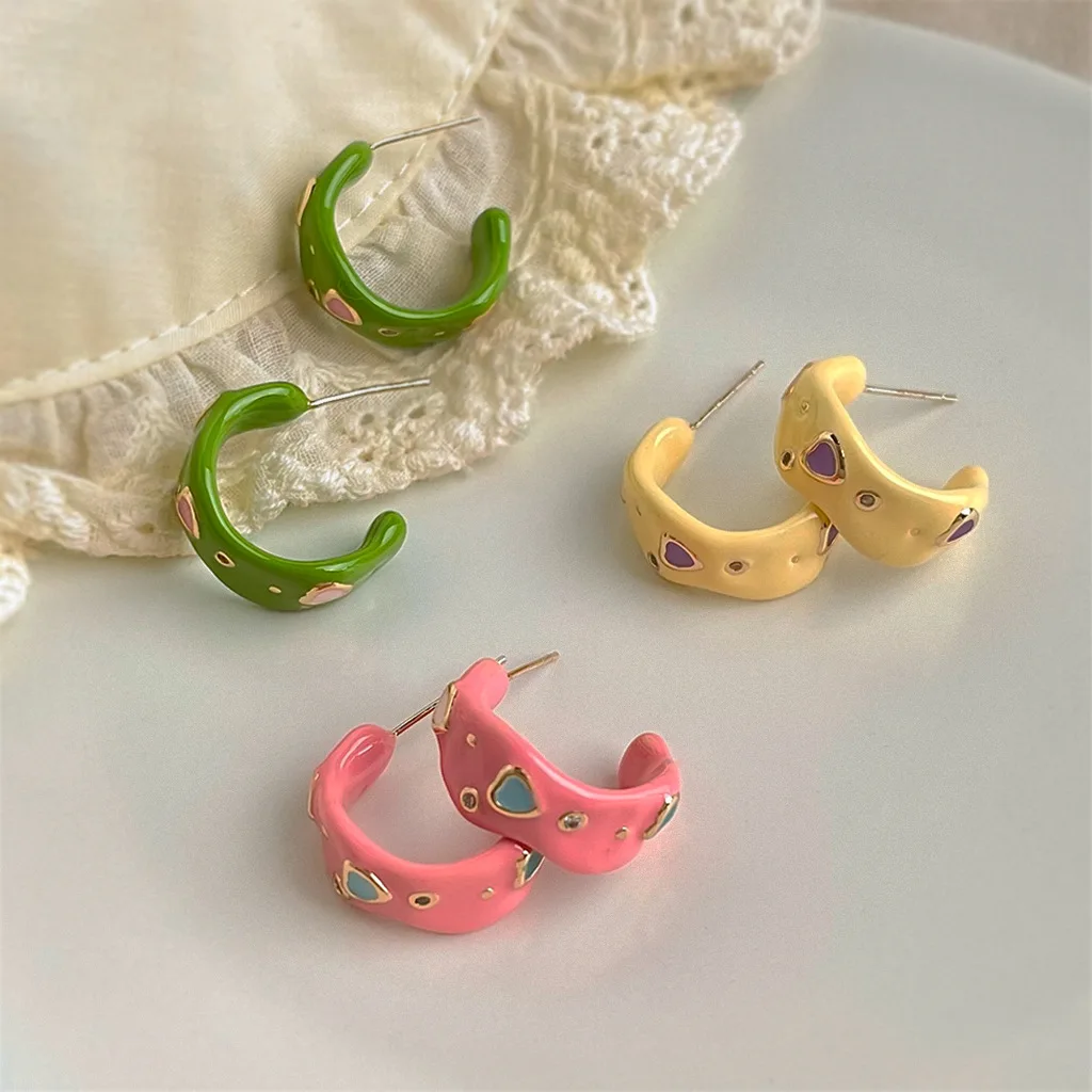 

Candy Color Enamel Heart Semi Cirle Hoop Earrings for Women Trendy Dangle Earring Summer Party Jewelry Girls