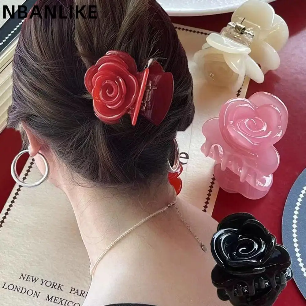 

Korean Style Elegant Acetic Acid Retro Mini Hair Clip Rose Flower Hair Claws Hair Accessories