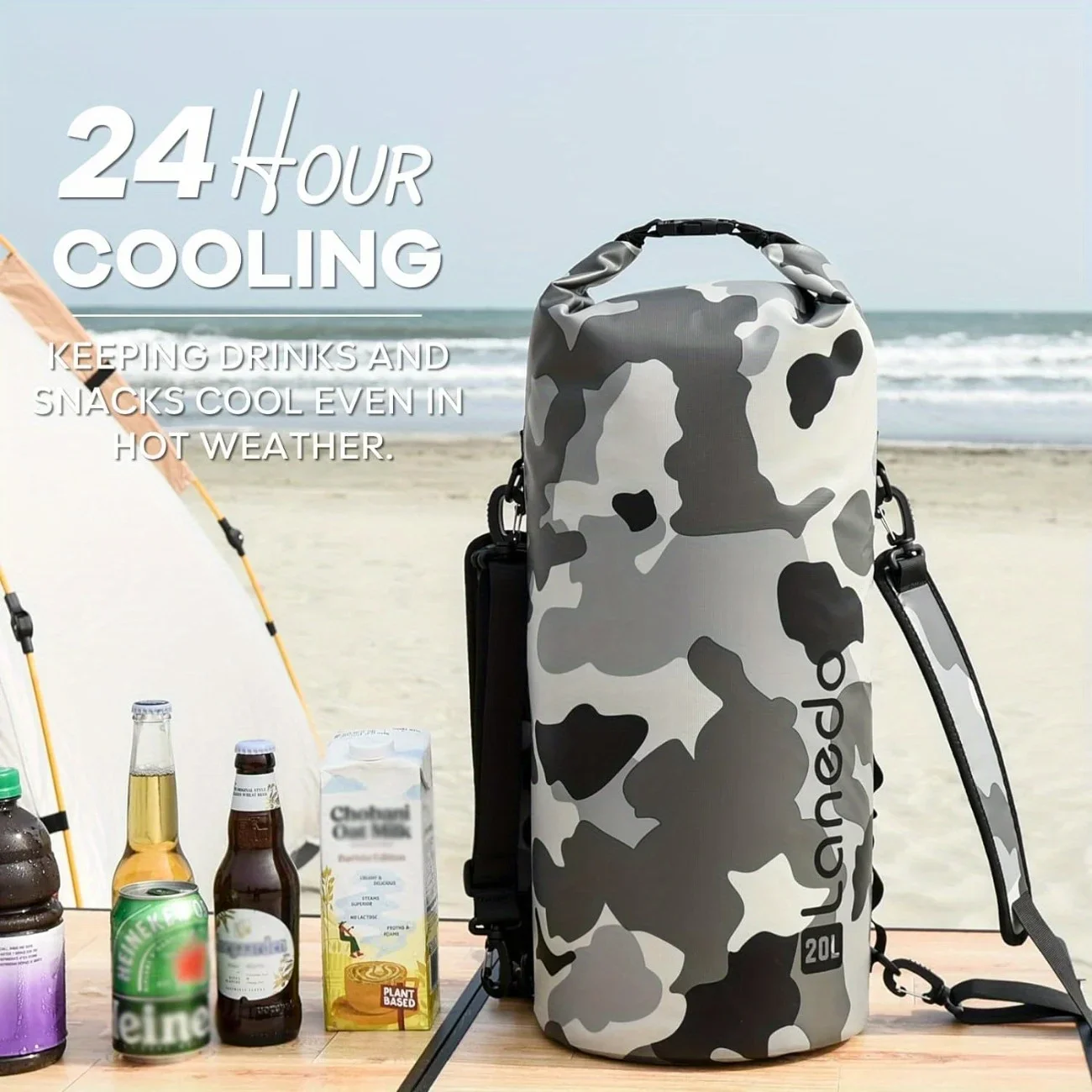 

Lanedo Round Barrel Collapsible Backpack Cooler, Waterproof Hands Free Cooler Bag, 24 Hours Cooling, Soft Sided Cooler