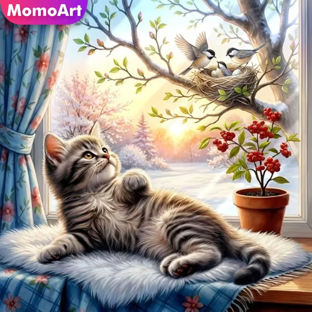 Momoart DIY Diamant-Stickerei Katze Tier Mosaik Geeignet für Anfänger Diamantmalerei Vogel Heim Schlafzimmer Wandkunst