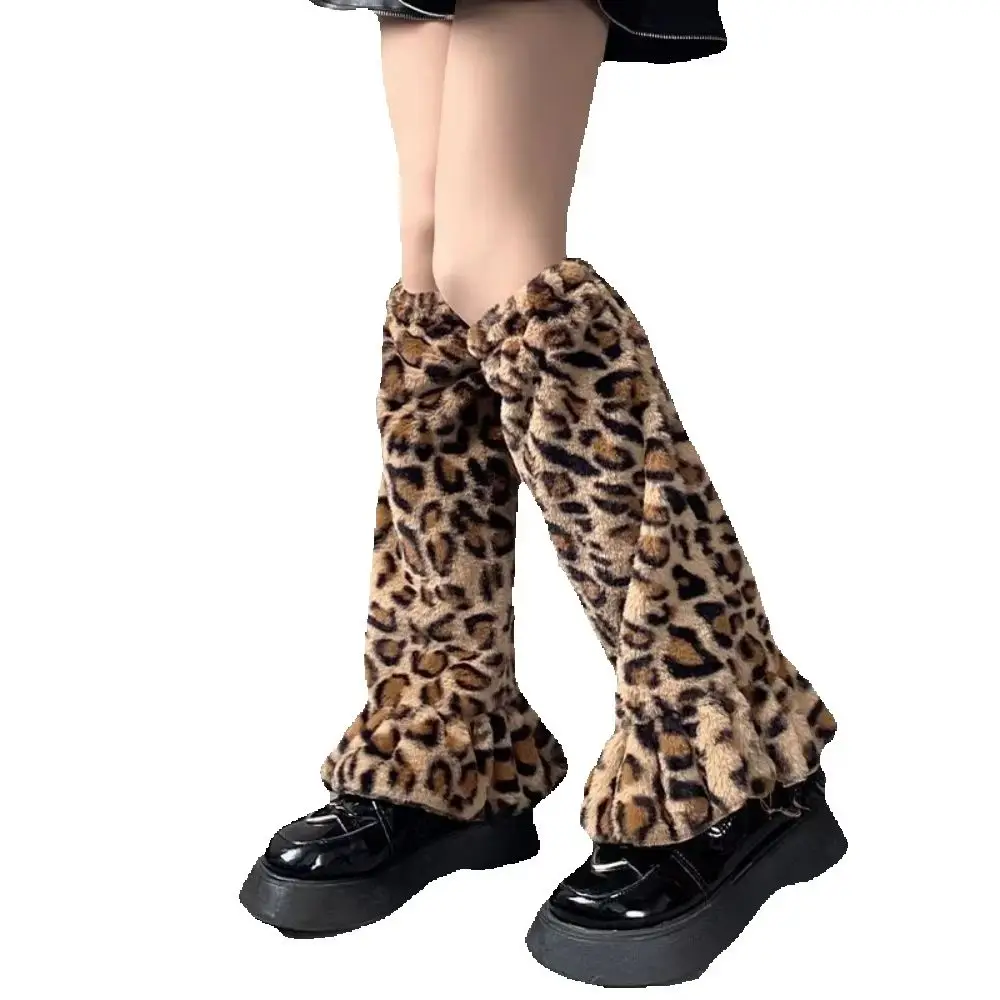 Winter Warm Leopard Printed Womn's Leg Warmers Stacked Knitted Sock Stuffers for Student Medium Length Tube Slimming Leg Cover