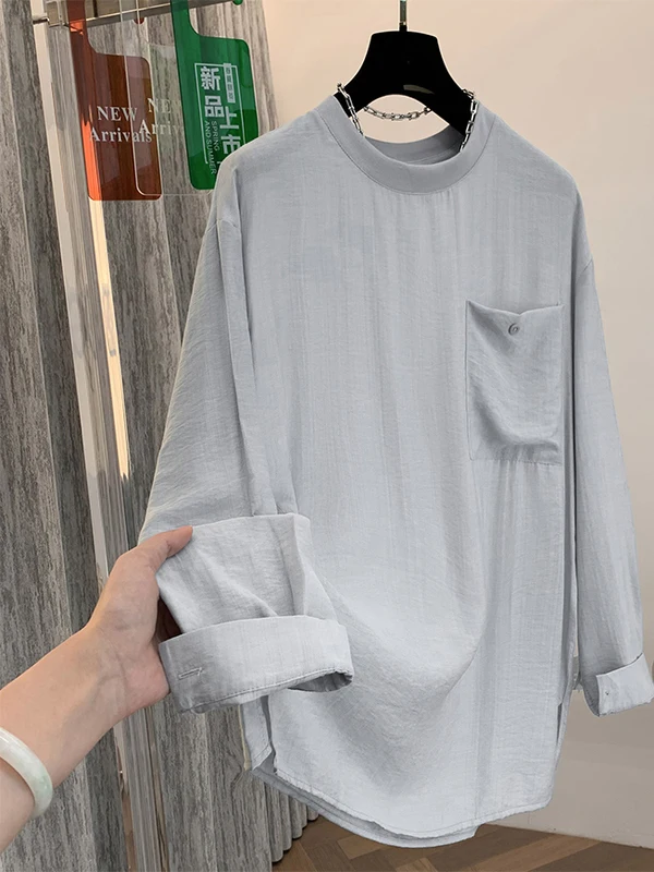 

Loose Long Sve Silk Linen T-irt Air Conditioning irt Spring Autumn Travel Sun Protection Women's Casual irt