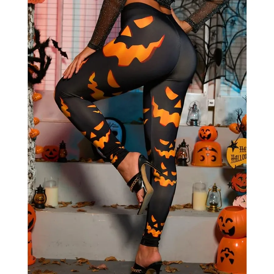 سراويل يوجا ملونة للنساء للهالوين مطبوعة سراويل يوجا قابلة للتمدد #4