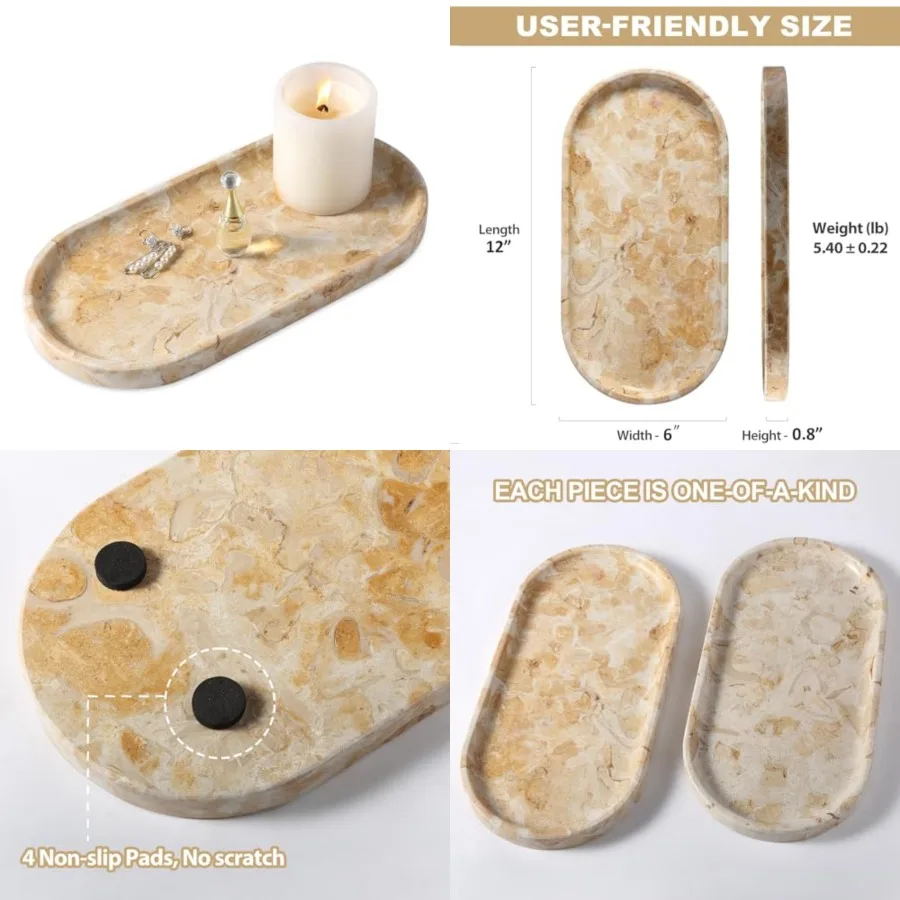 

Egypt Natural Marble Tray, Vanity Decorative Tray for Countertop Organizer, Catchall Tray for Perfume, Candles, Jewelry Dish
