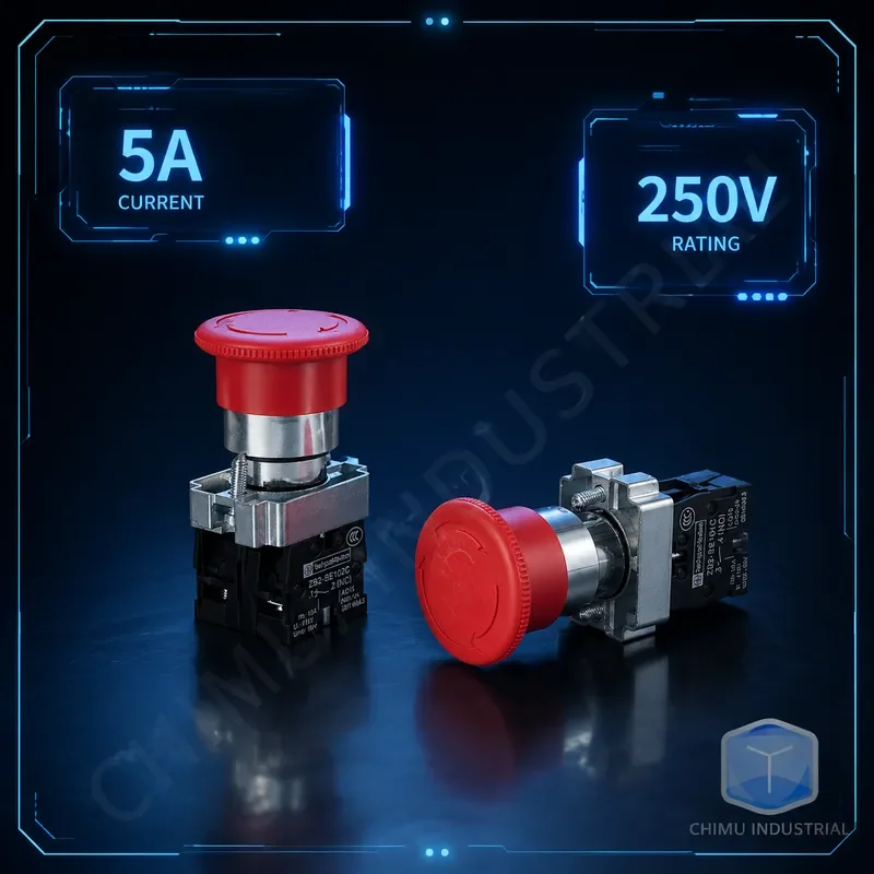【CHIMU INDUSTRIAL】 for XB2-BS545 Emergency Stop Switch Metal Mushroom Head NO NC Latch Button DC AC