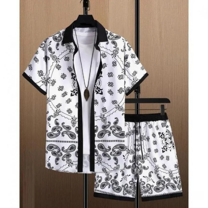 

Luxury Gold Print Set Elegant Casual Sportswear Seven Sleeve Autumn Fashion Cross-Border Specialty Men's Clothing Ensemble