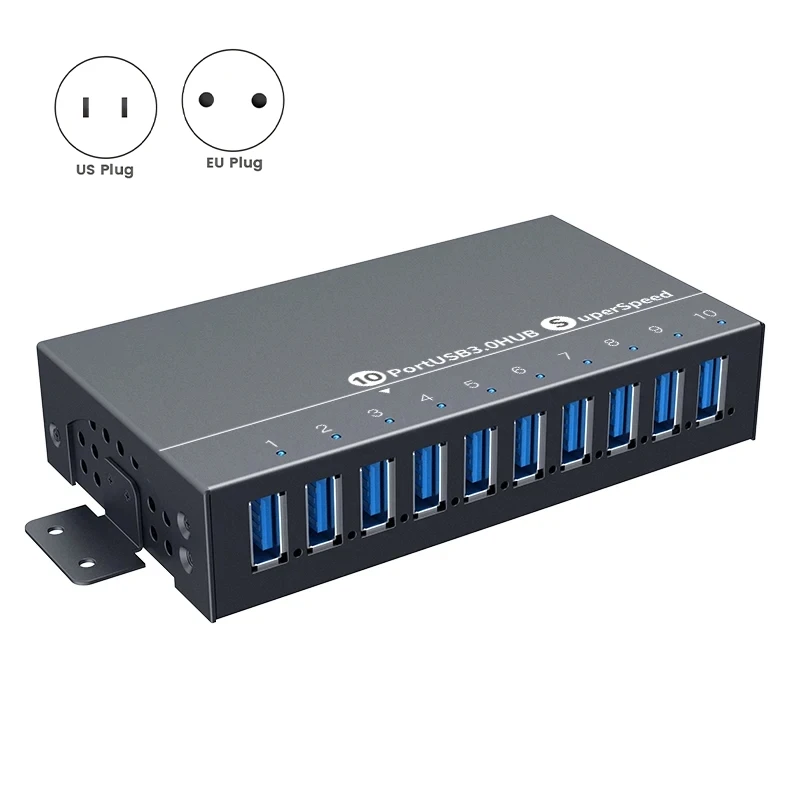 

Лидер продаж-металлический 10-портовый высокоскоростной концентратор USB3.0 для синхронизации данных, быстрое зарядное устройство, разветвитель с адаптером питания 12V5A для телефона, планшета