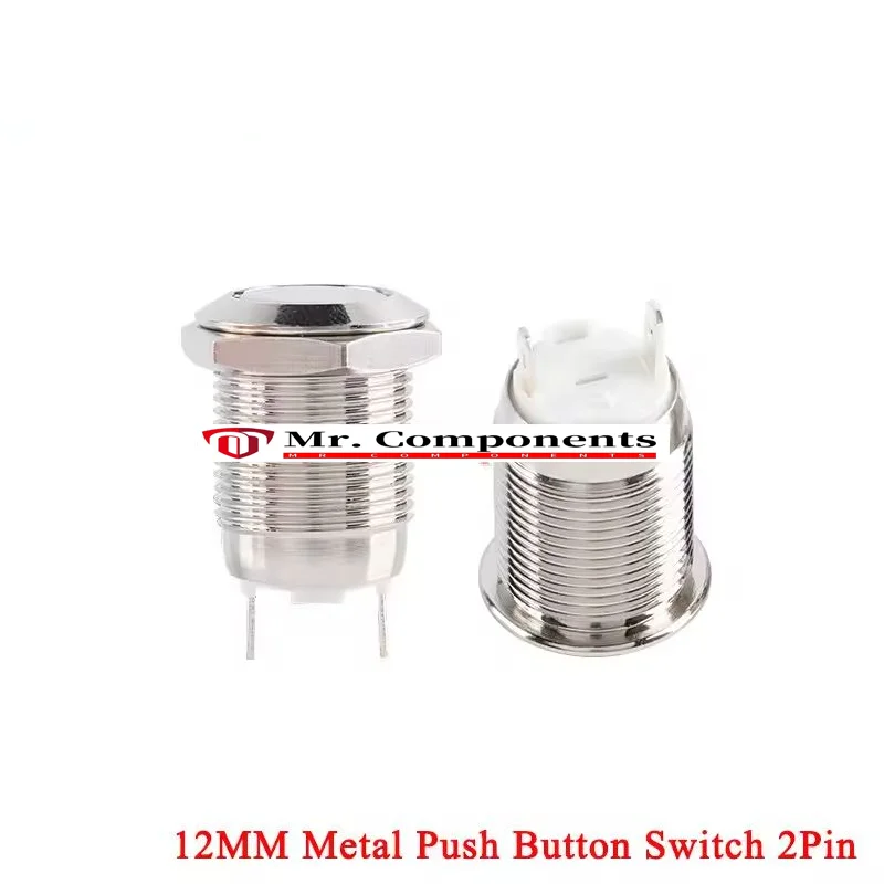 2PCS 8mm Momentary Push Button Switch 36V 2A Waterproof Power Pushbutton Small Round Reset Chrome Stainless Metal 2Pin Power New
