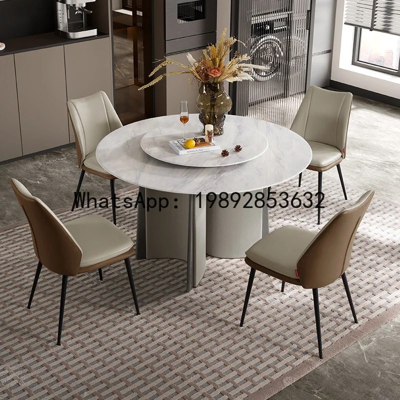zz Home Luxury Skin Feel Marble Dining Table Round Table with Turntable