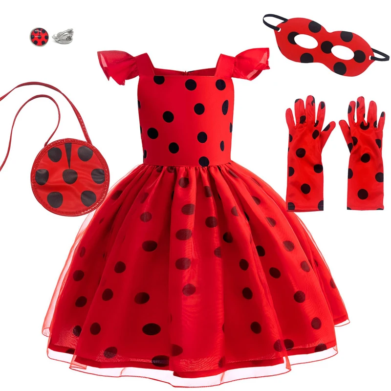 

Children Halloween Ladybug Girls Dress Small Flying Sleeve Cosplay Princess Clothes Birthday Party Stage Performance Kid Costume