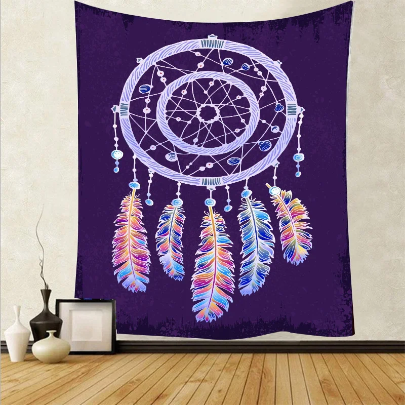 Boho Dreamcatcher Tapestry Home Decoration Psychedelic Feather Wall Hanging Art Tapestry Wall Cloth Carpet Background Yoga Mat