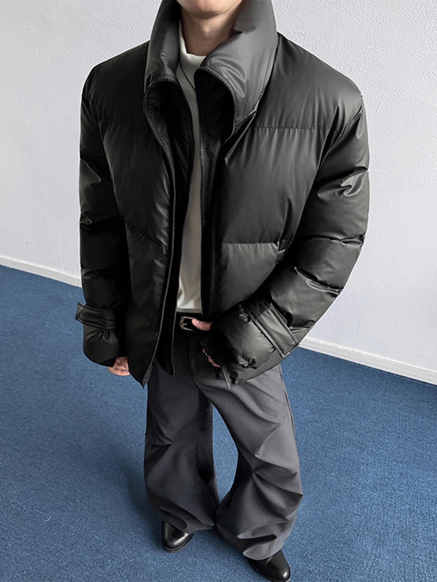 

American Sle ort Thiened Warm Cotton Jaet Stand Collar Bread Cotton Coat Men's Winter High ade Double Zipper Outerwear