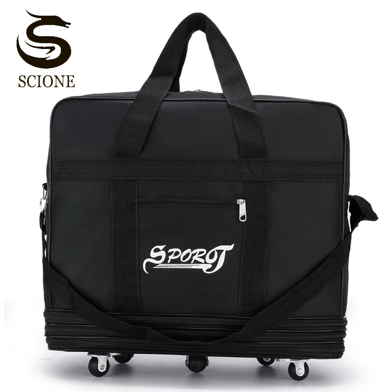 27 32 Inch Travel Bag With Wheels Large Capacity Adjustable Luggage Bags Waterproof Oxford Handbags Unisex Suitcase Black XA244M