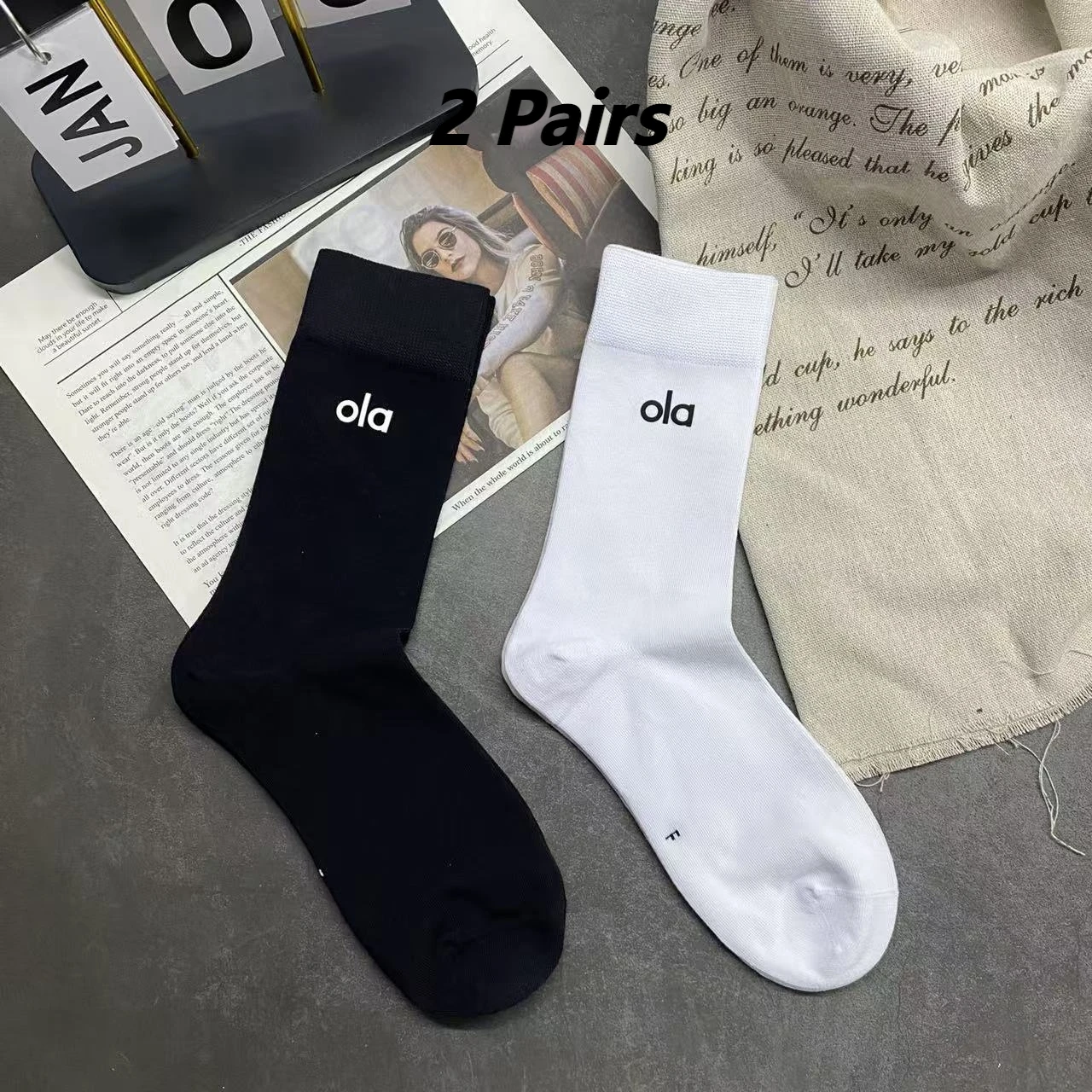 

[2 пары] Носки с надписью ограниченного выпуска 2026 — чистый хлопок, антибактериальные, высококачественные, роскошные стильные, носки до середины икры