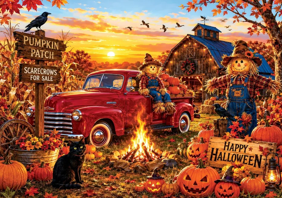 500/1000/1200/2000PCS Jigsaw Puzzle Fall Halloween Farm Pumpkin Jack O Lantern Scarecrow DIY Puzzle Home Game Gift