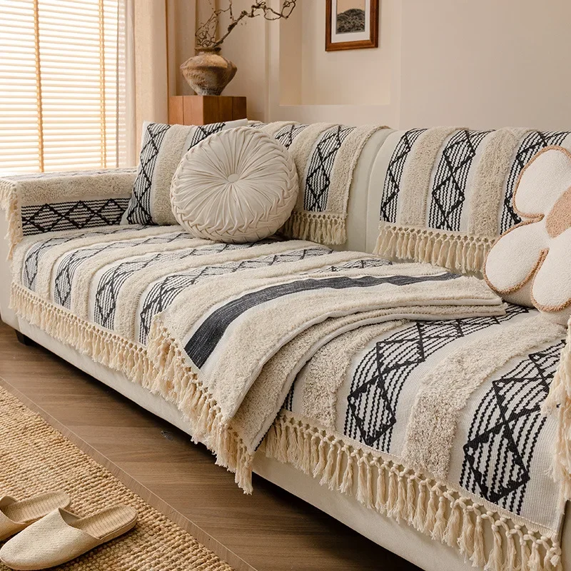 Old Coarse Cotton and Linen Sofa Cushion Four Seasons Universal Thickened Linen Seat Pad Anti-Cat Scratch Inn Sofa Cover