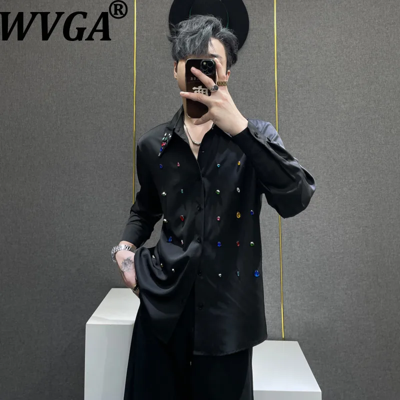 

WVGA Lulu/Элитная мужская рубашка с длинными рукавами, украшенная разноцветными бриллиантами, с уникальным и модным дизайном W21862