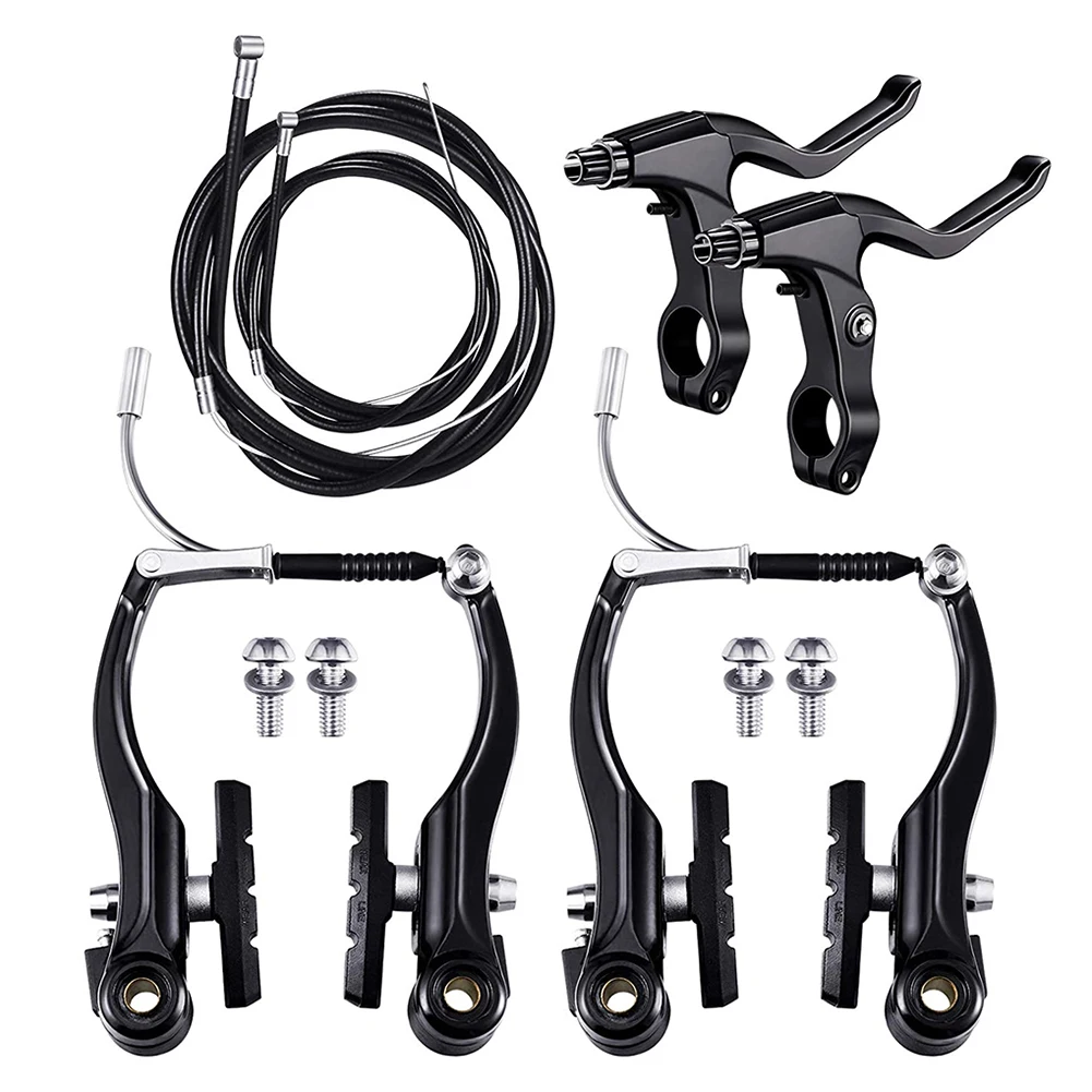 Bicycle Brakes Set V-Type Bike Brake Set, Aluminium Alloy Lightweight Complete Brake Kit Includes Calipers Levers Cables