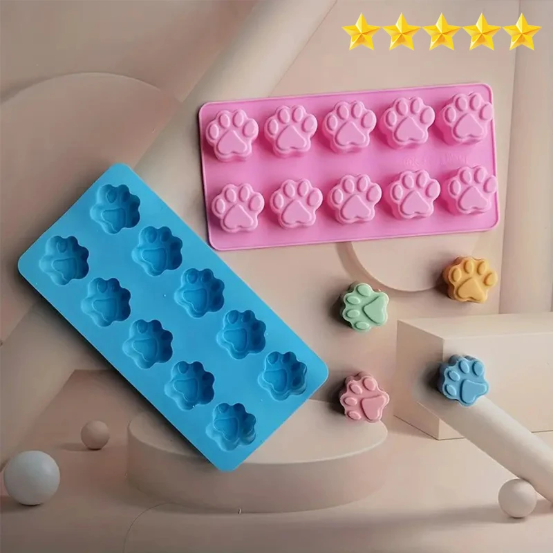 1pc 3D Silicone Mold, 10 Cavity Cat Paw Fondant Mold For DIY Pudding Chocolate Crystal Candy Desserts Ice Cube Gum Paste Cupcake