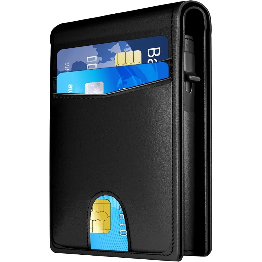 

Wallet for Men RFID Blocking [Functional Practical] Bifold Slim Minimalist Credit Card Holder Pop Up Metal Case with Cash Slot
