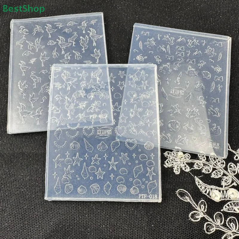 ♥♥♥Ocean Style Shell And Conch Design 3D Relief Silicone Nail Mold,Crane Colorful Swan Nail Art Decor,Clear Nail Template