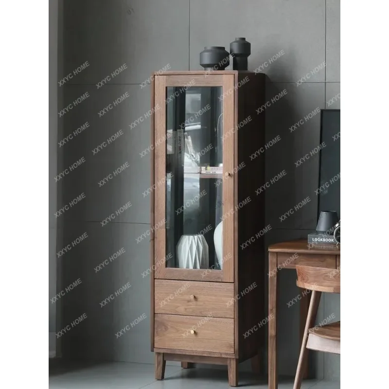 XXFactory Direct TV Side Cabinet Imported Black Walnut Living Room with Drawer Storage Glass Cabinet