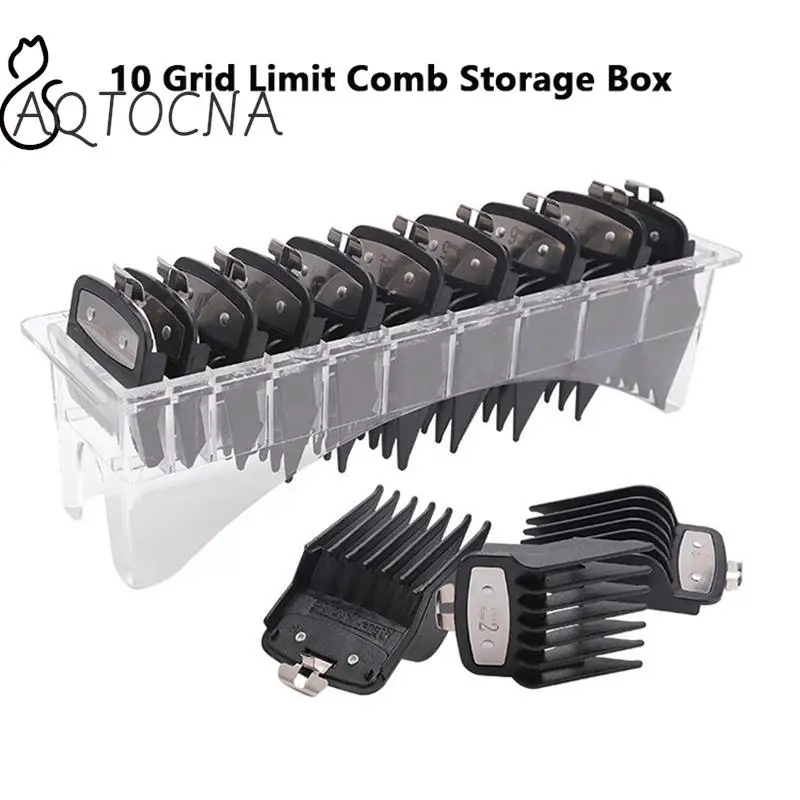 10 Grid Rectangular Plastic Guide Comb Storage Box Barber Hairdresser Electric Hair Clipper Limit Comb Organizer Container Box