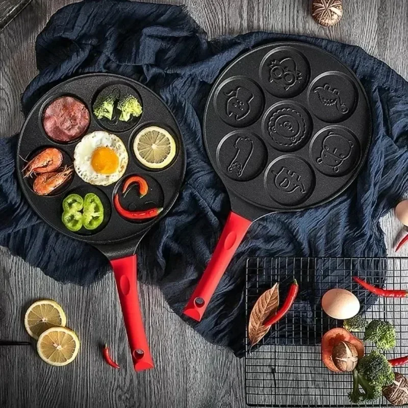 7 Hole Nonstick Frying Pan Pancake Plate DIY Cute Animal Pancake Making Mold Pot Breakfast Steak Omelette Skillet Home Kitchen