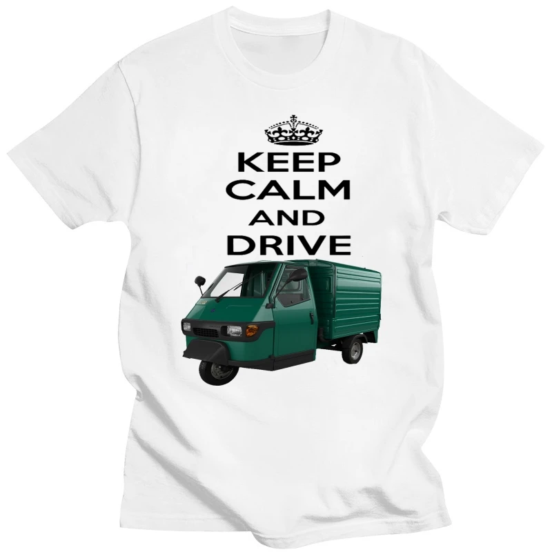 Ape Piaggio 50 Green Keep Calm And Drive - New White Cotton Tshirt Cool Casual Tee Shirt