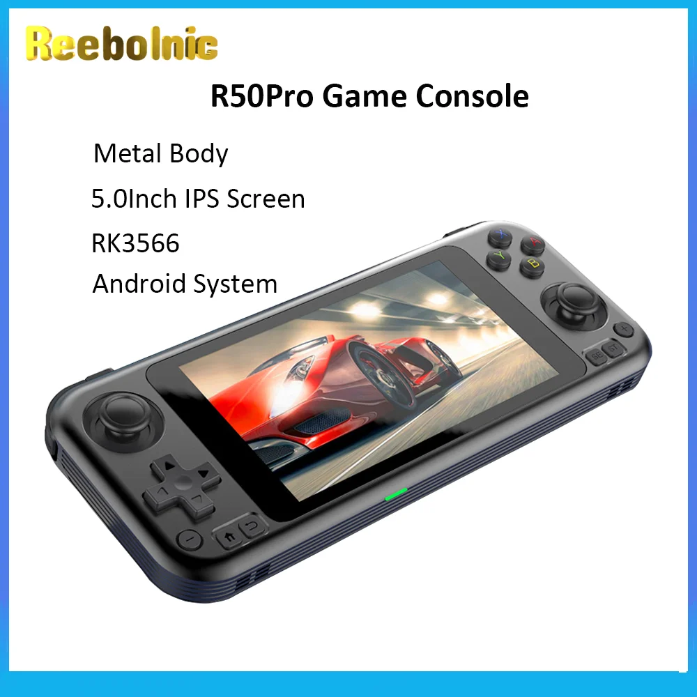 

Reebolnic R50Pro Metal Game Console 5.0Inch Touch Screek RK3566 2GB 16GB Android System Retro Video Game Console 4000mAh WiFi